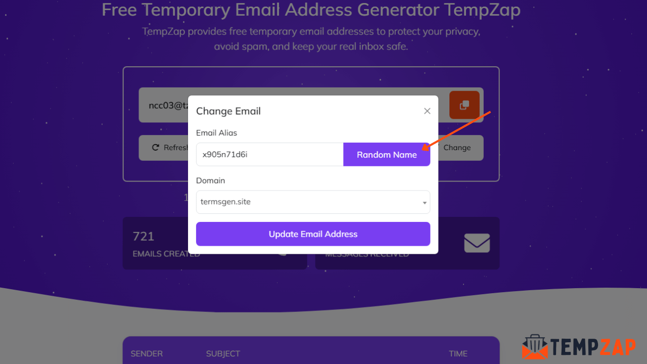 Entering custom email alias for premium temporary email address
