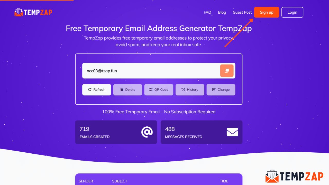 Create a TempZap account to access premium temporary email domains