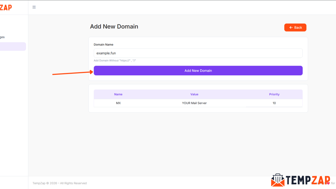 Temporary email service custom domain setup guide